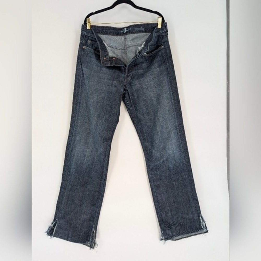 7 For All Mankind Slouchy Jeans Mens 34 Dark Wash Button Fly Frayed Hem - Picture 2 of 16